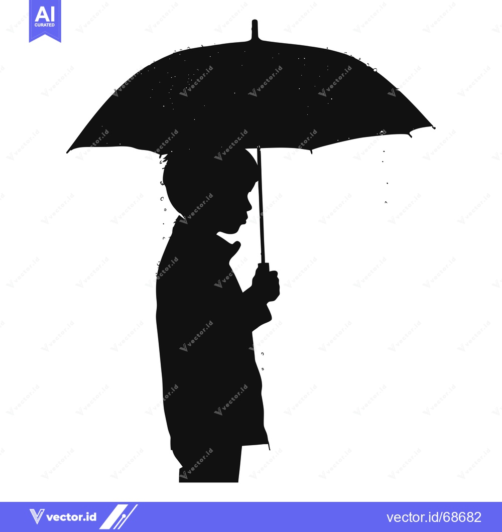 Premium Vector dari Silhouette of a Child Holding an Umbrella in the Rain