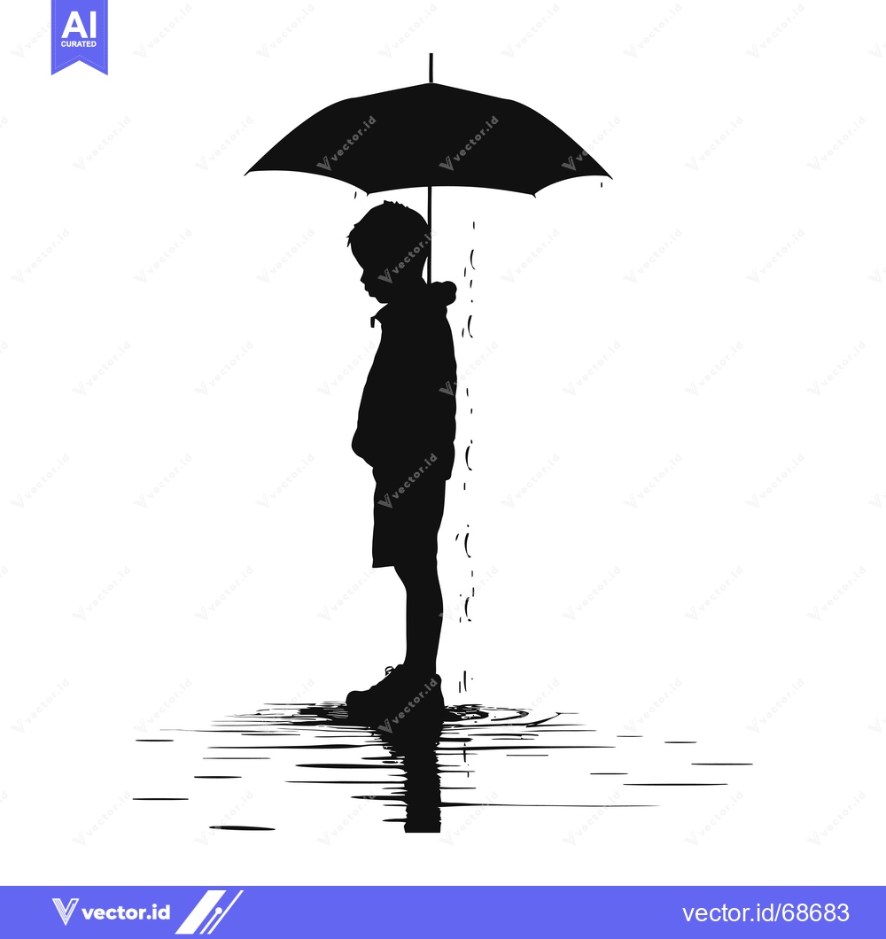 Premium Vector dari Silhouette of a Child Standing in Rain with an Umbrella