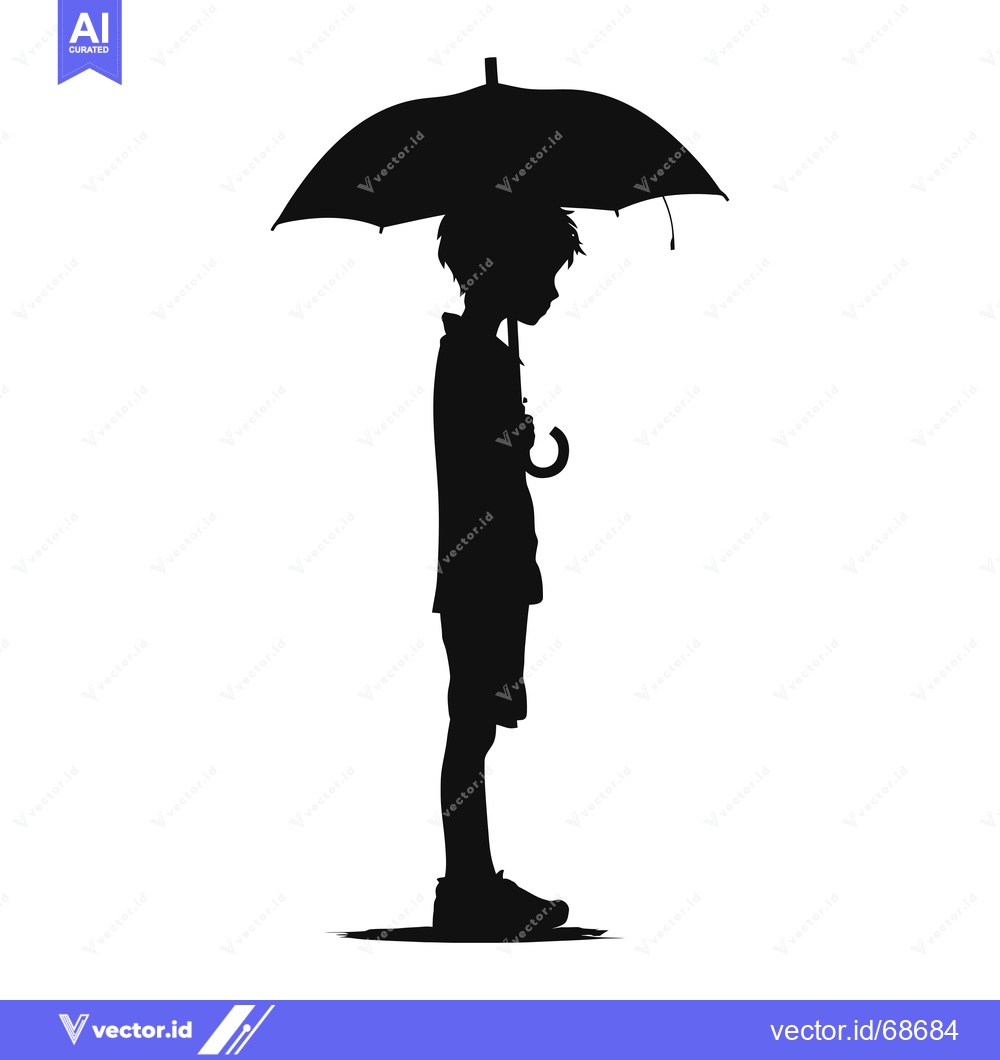 Premium Vector dari Silhouette of a Boy Holding an Umbrella
