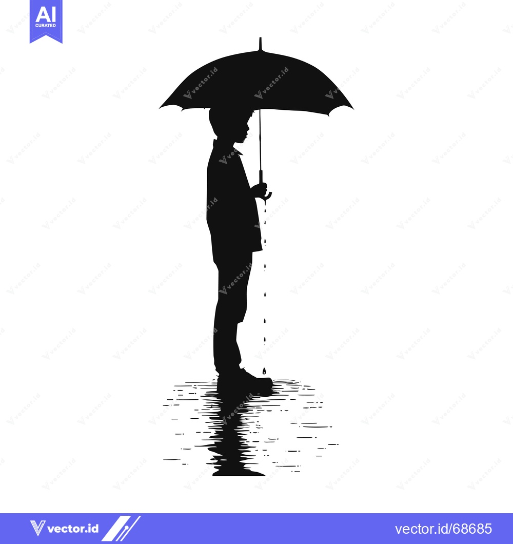 Premium Vector dari Silhouette of a Boy Holding an Umbrella with Rain Dripping