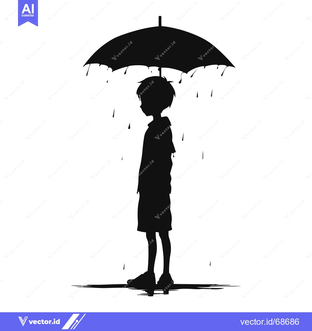 Premium Vector dari Silhouette of a Boy Standing in the Rain Under an Umbrella