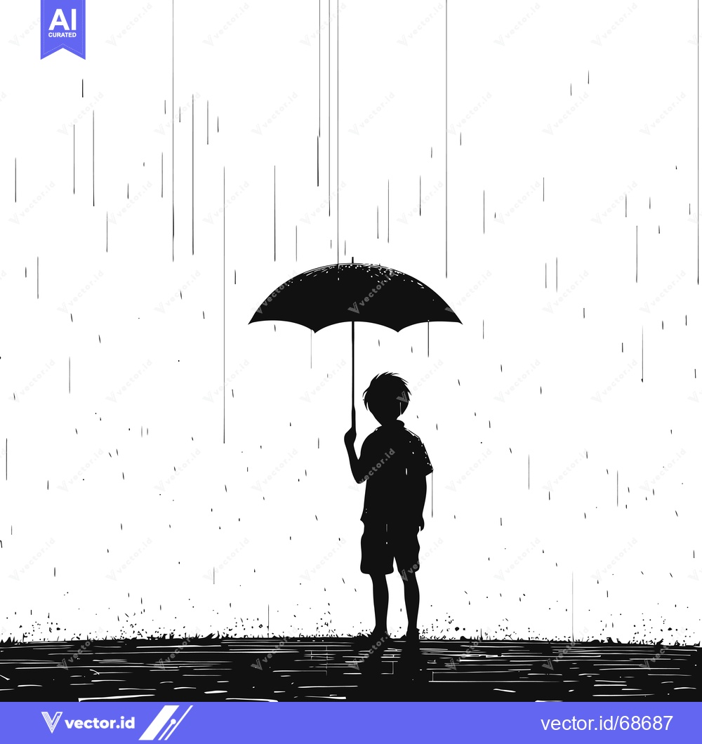Premium Vector dari Silhouette of a Person Standing in the Rain Holding an Umbrella