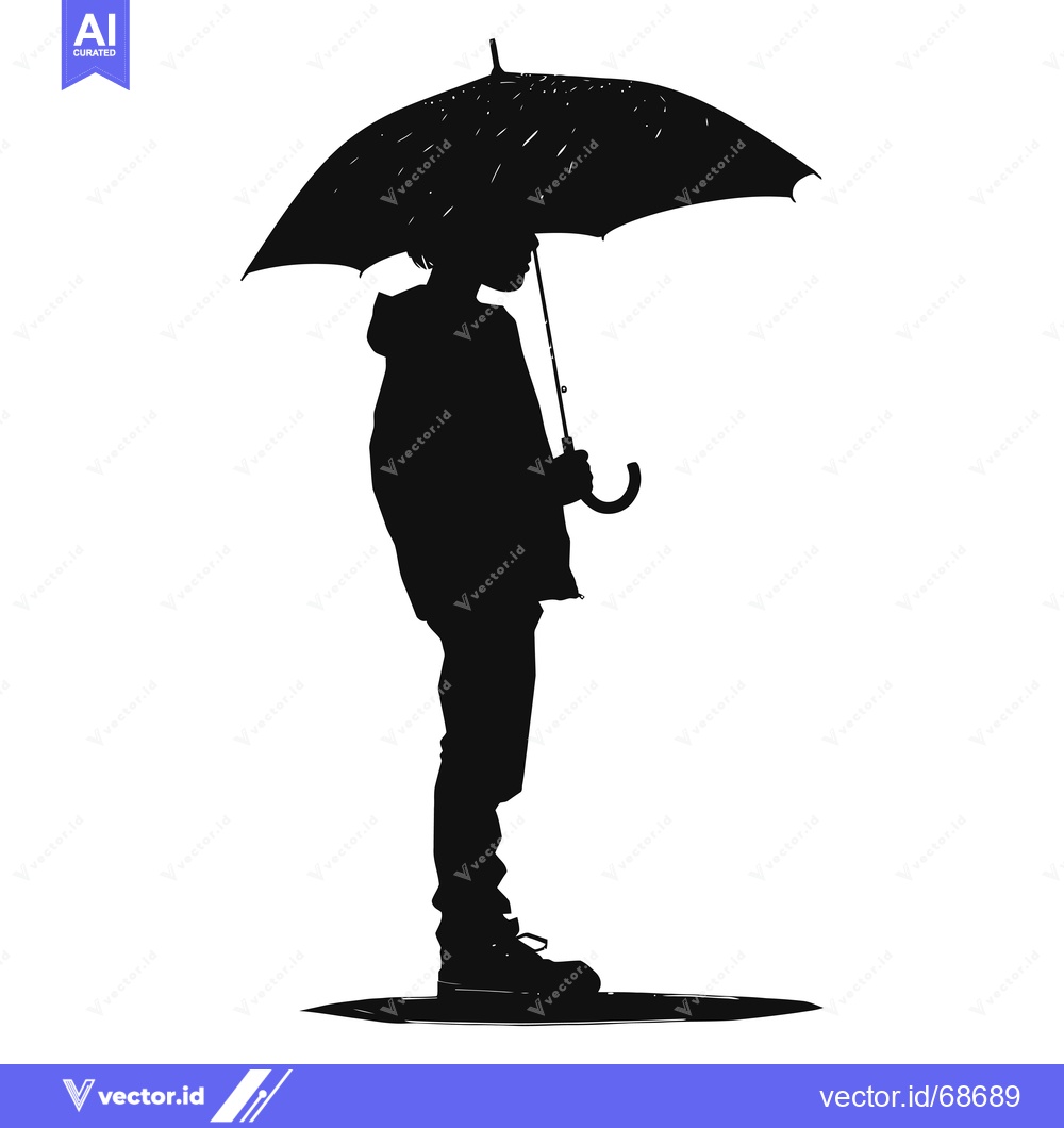 Premium Vector dari Silhouette of a Person Holding an Umbrella in the Rain
