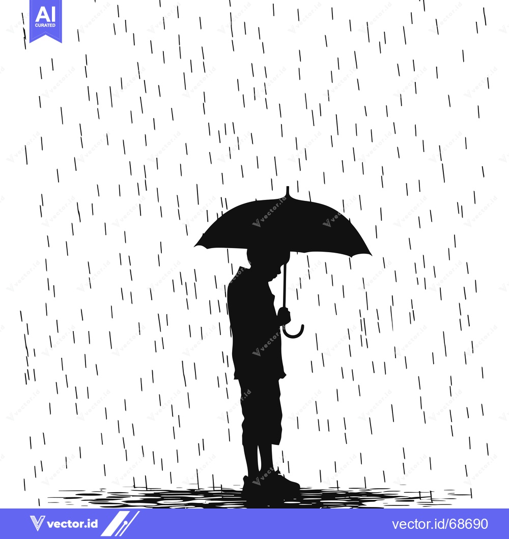 Premium Vector dari Silhouette of a Person Holding an Umbrella in the Rain