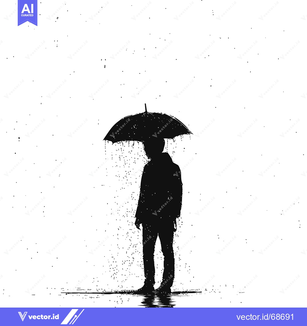 Premium Vector dari Silhouette of a Person Standing in the Rain Holding an Umbrella