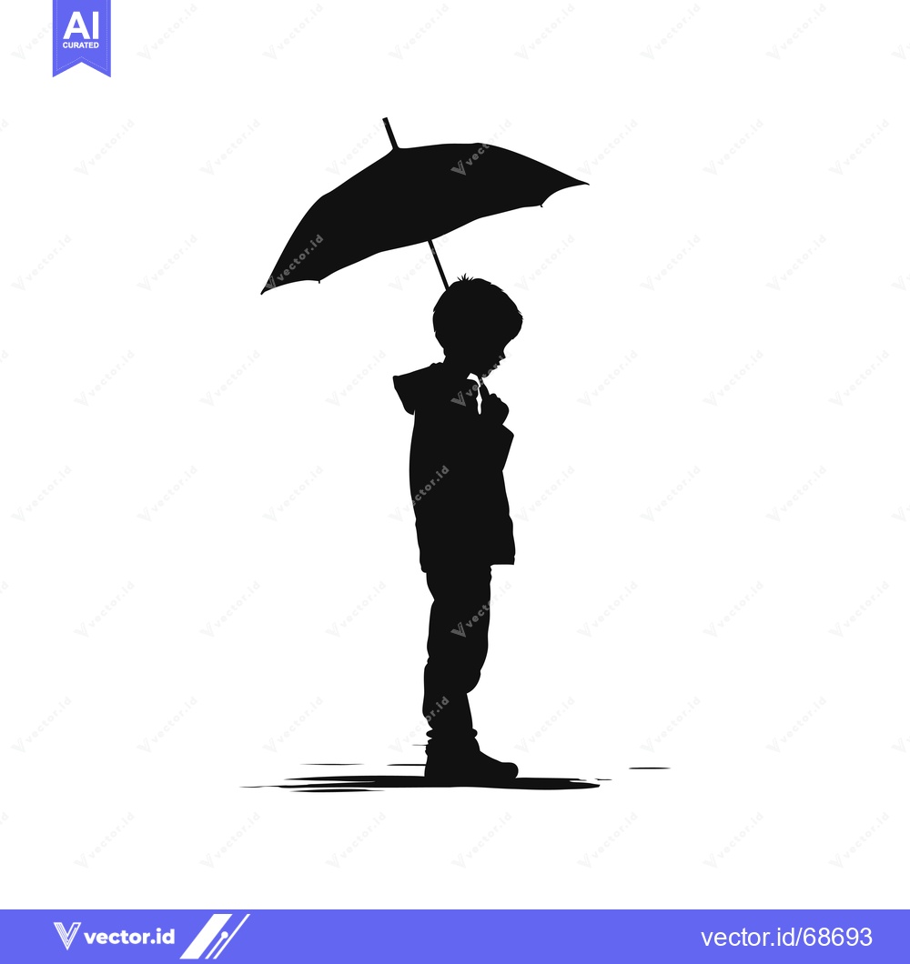 Premium Vector of Silhouette of a Boy Holding an Umbrella