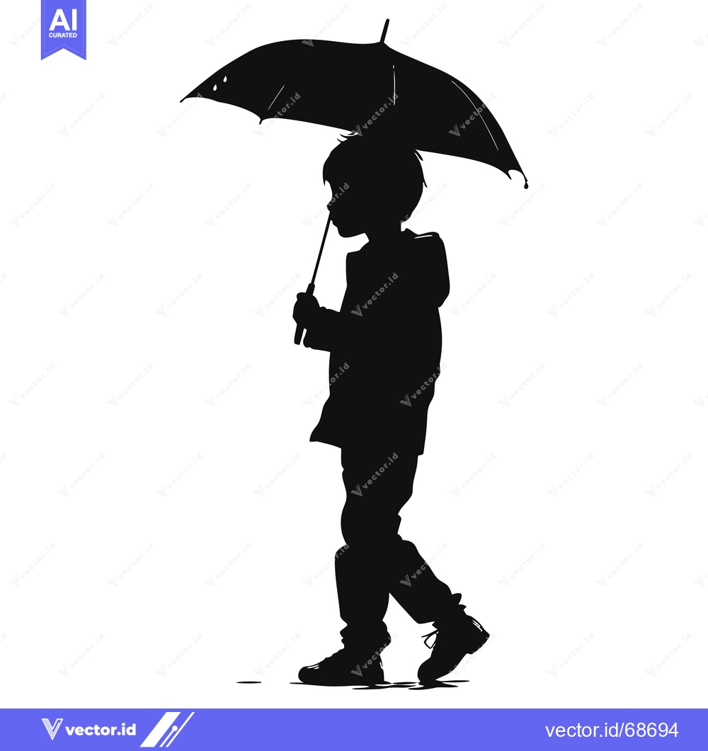 Premium Vector dari Silhouette of a Young Boy Walking with an Umbrella