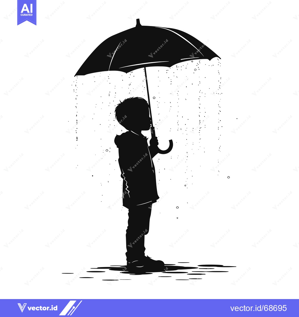 Premium Vector dari Silhouette of a Child Holding an Umbrella in the Rain