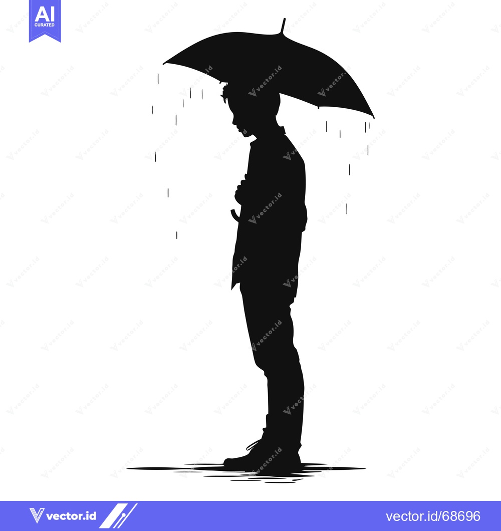 Premium Vector of Silhouette of a person standing with an umbrella in the rain