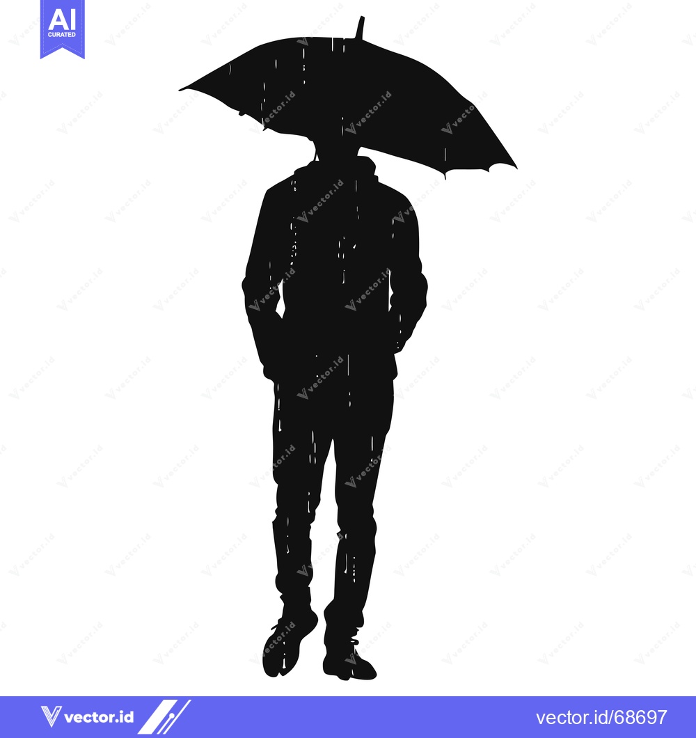 Premium Vector of Silhouette of a Person Holding an Umbrella in the Rain
