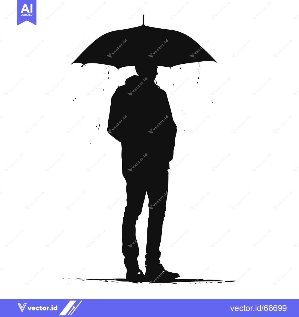 Premium Vector dari Silhouette of a Person Standing with an Umbrella in the Rain