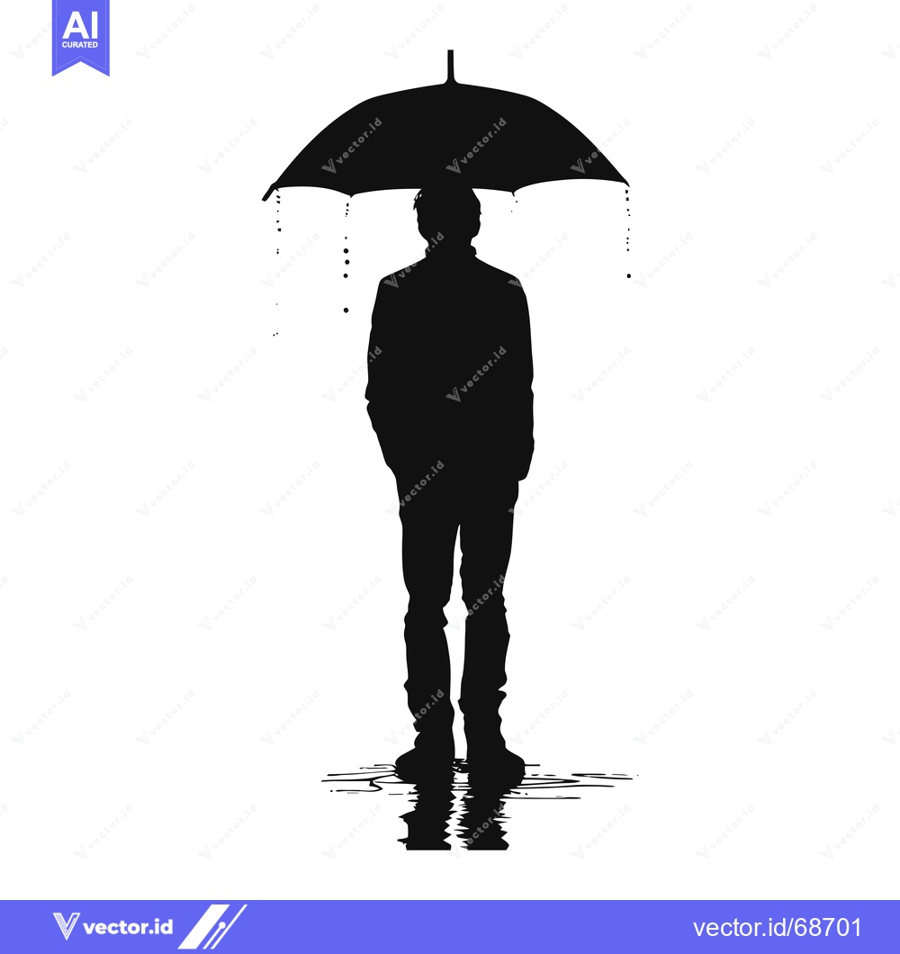 Premium Vector of Silhouette of a Person Standing in the Rain with an Umbrella