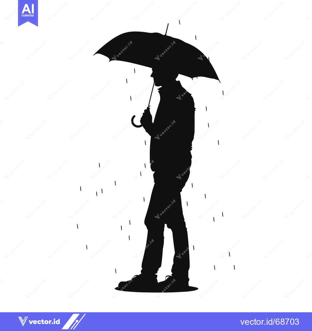 Premium Vector of Silhouette of a person holding an umbrella in the rain