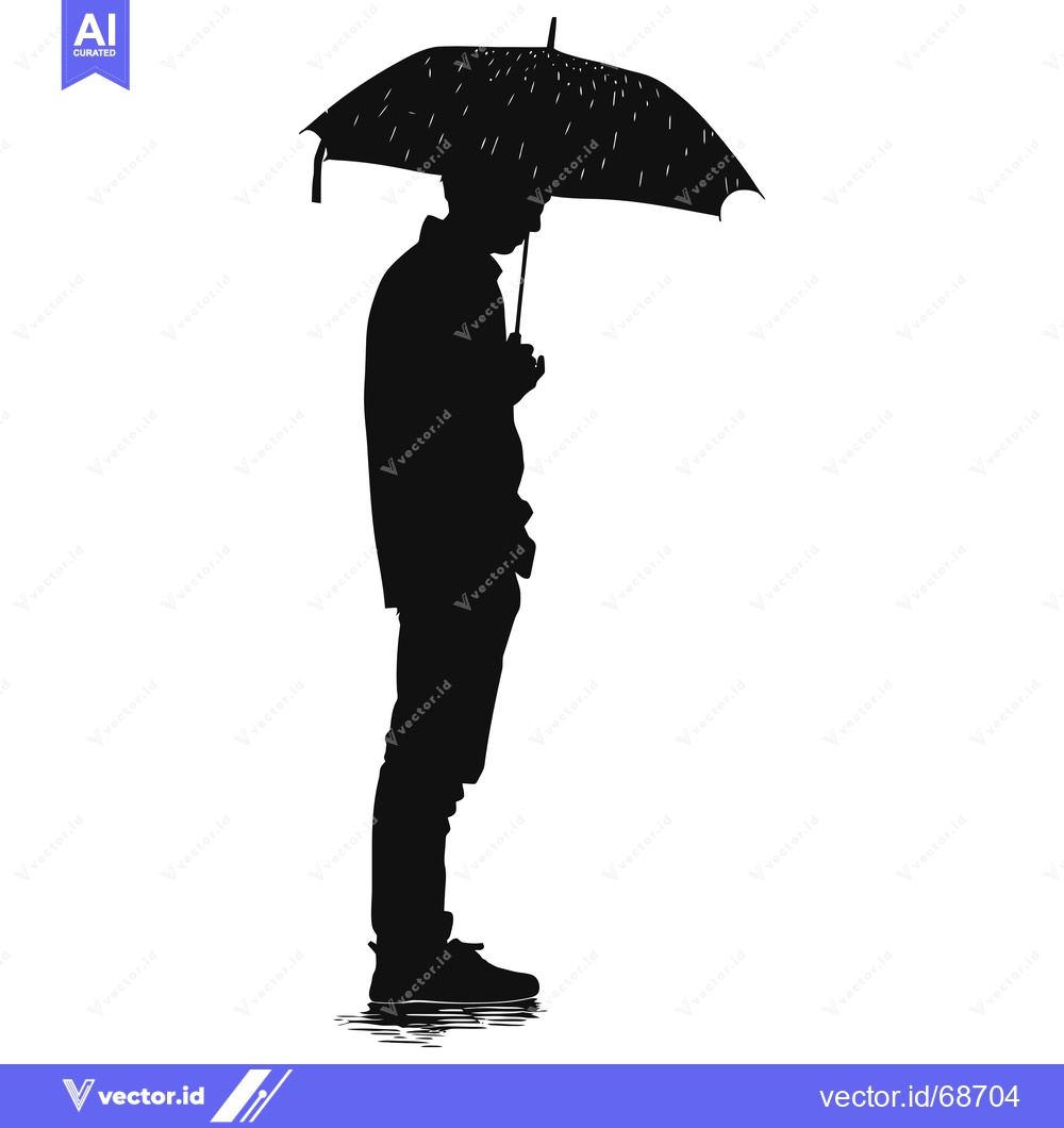 Premium Vector of Silhouette of a Person Holding an Umbrella in the Rain