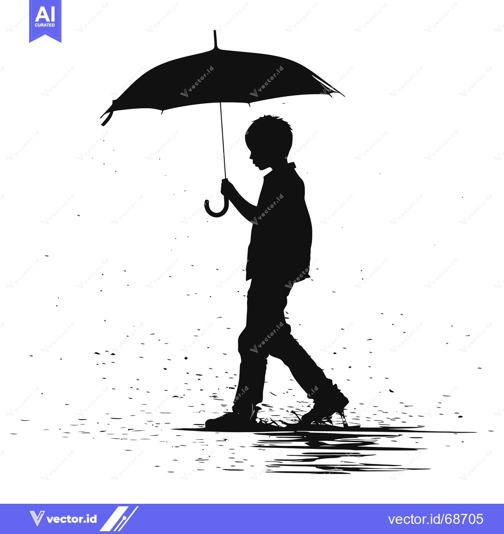 Premium Vector of Silhouette of a Person Walking with an Umbrella in the Rain