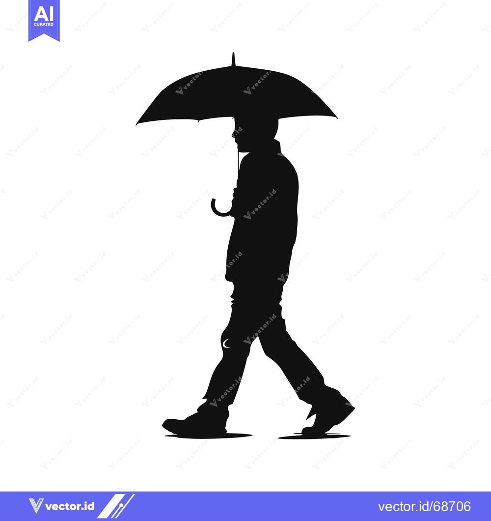 Premium Vector of Silhouette of a Person Walking with an Umbrella