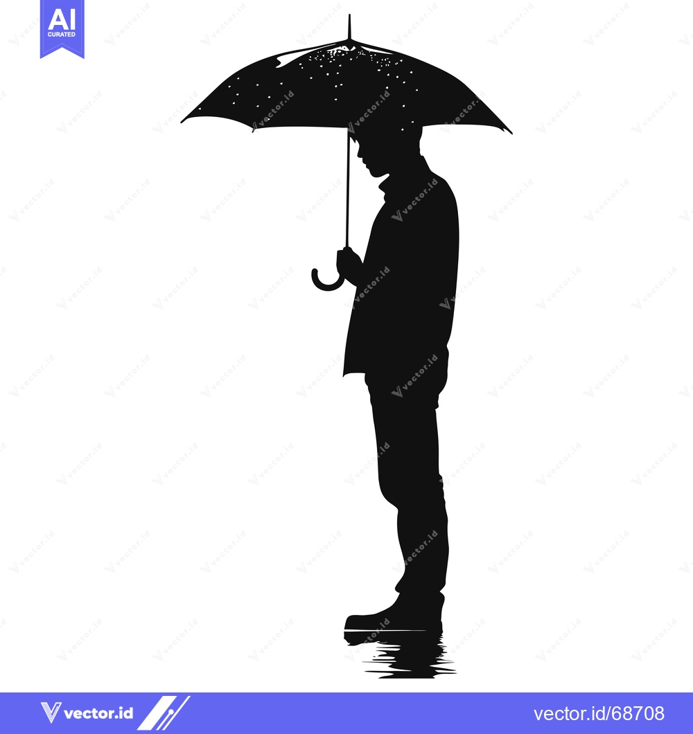 Premium Vector of Silhouette of a Person Holding an Umbrella in the Rain