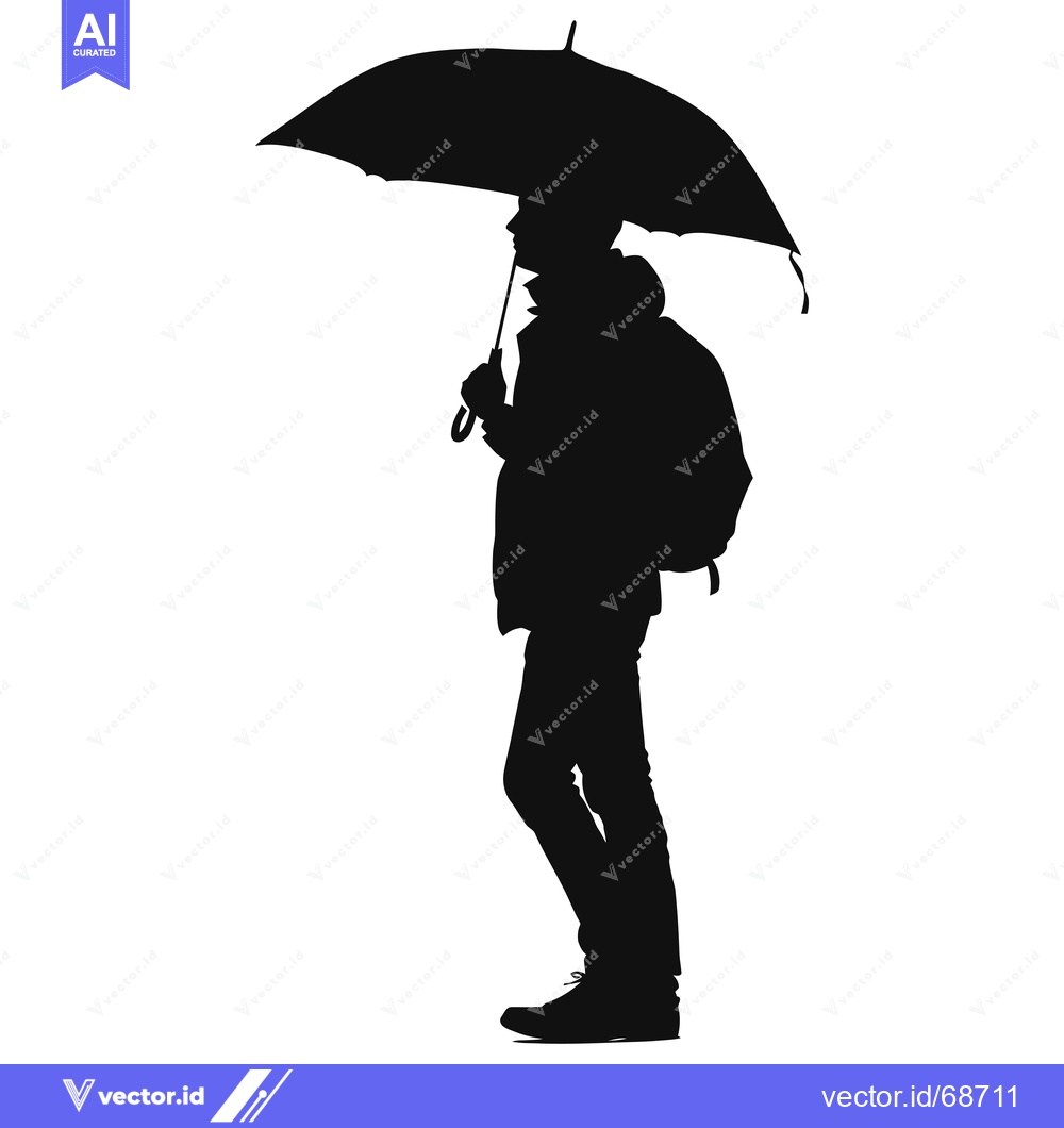 Premium Vector dari Silhouette of a Person Holding an Umbrella