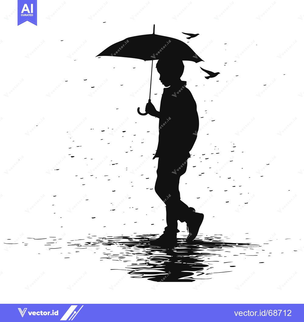 Premium Vector of Silhouette of a Person Walking with an Umbrella in the Rain