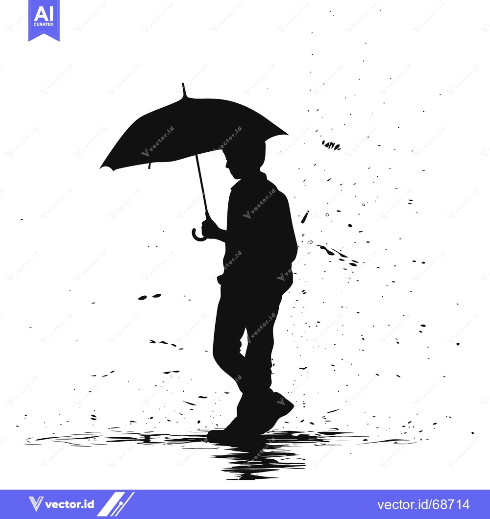 Premium Vector dari Silhouette of a Person Walking with an Umbrella in the Rain