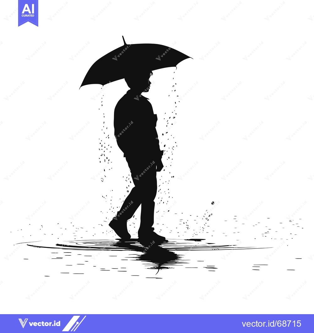 Premium Vector dari Silhouette of a Person Walking in the Rain with an Umbrella
