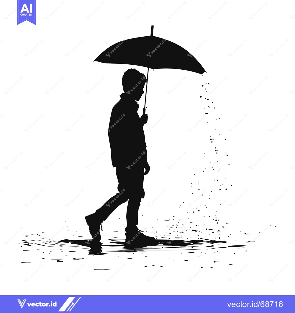 Premium Vector dari Silhouette of a Person Walking in the Rain with an Umbrella
