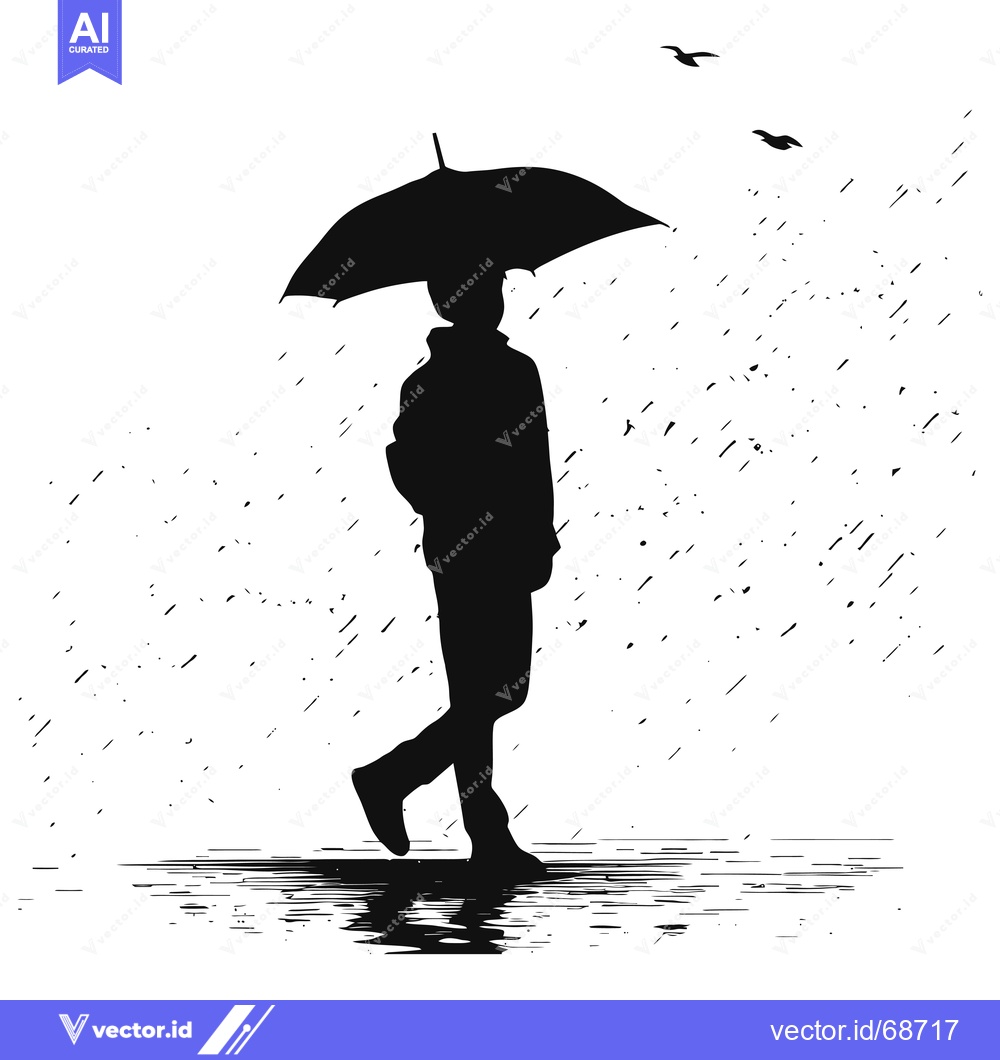 Premium Vector dari Silhouette of a Person Walking in the Rain with an Umbrella