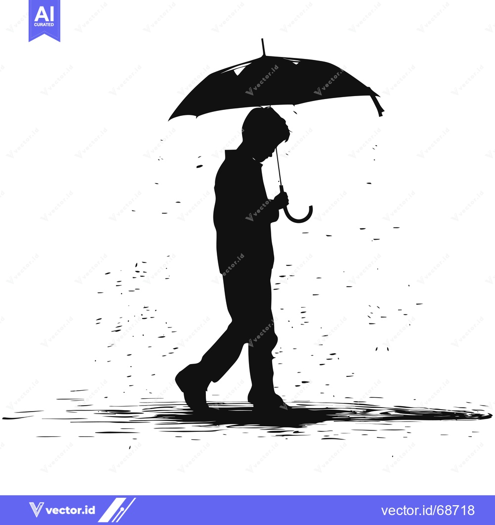 Premium Vector dari Silhouette of a Person Walking in the Rain with an Umbrella