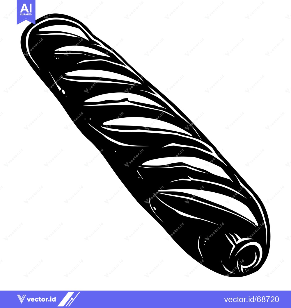 Premium Vector of Black and White Illustration of a French Baguette