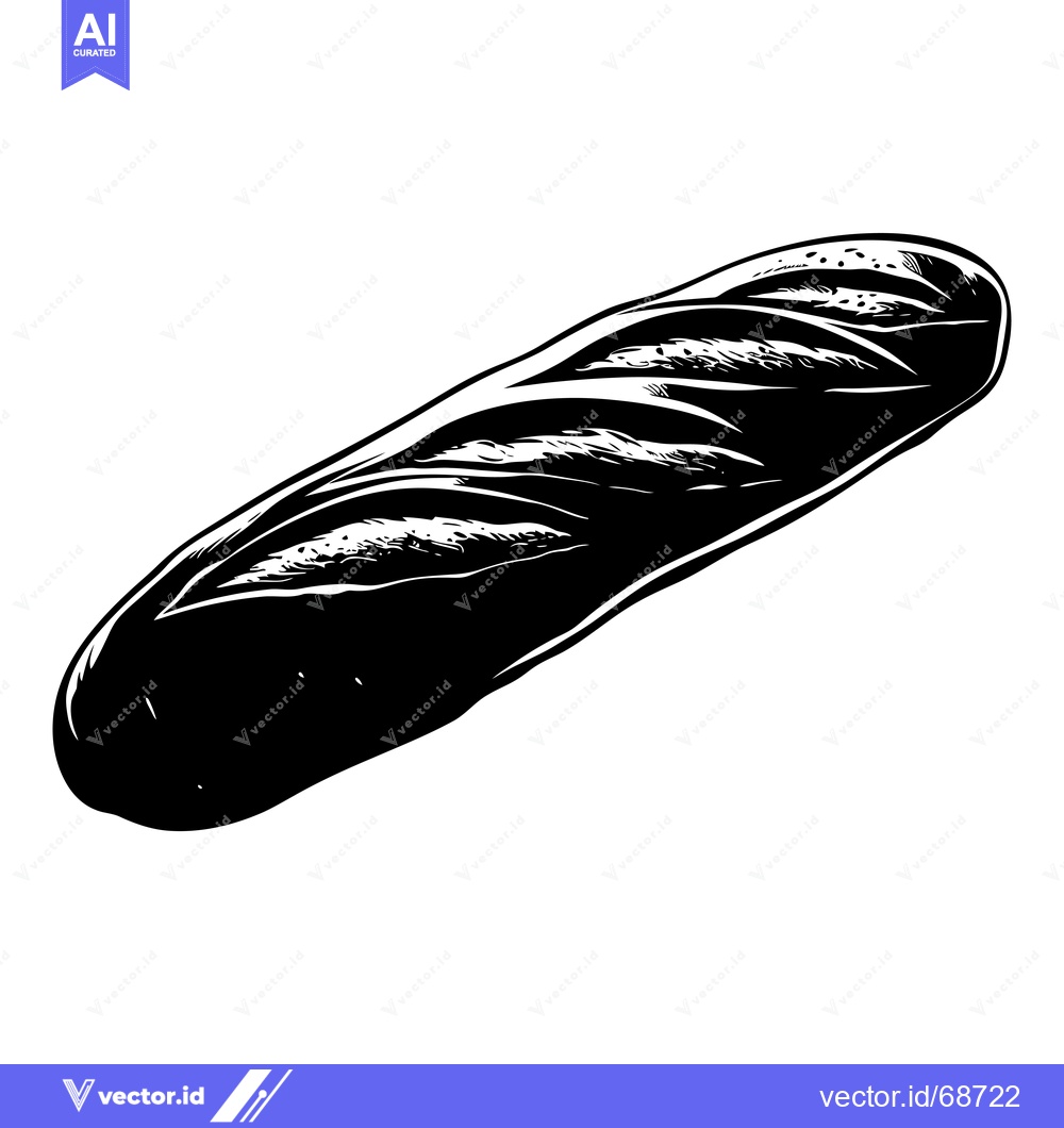 Premium Vector dari A Single Black and White Illustration of a Loaf of French Bread