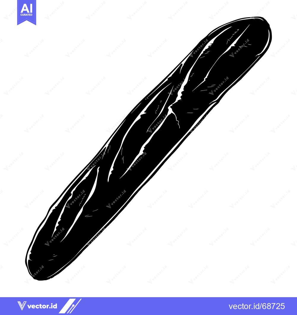 Premium Vector of Black and White Silhouette of a French Baguette