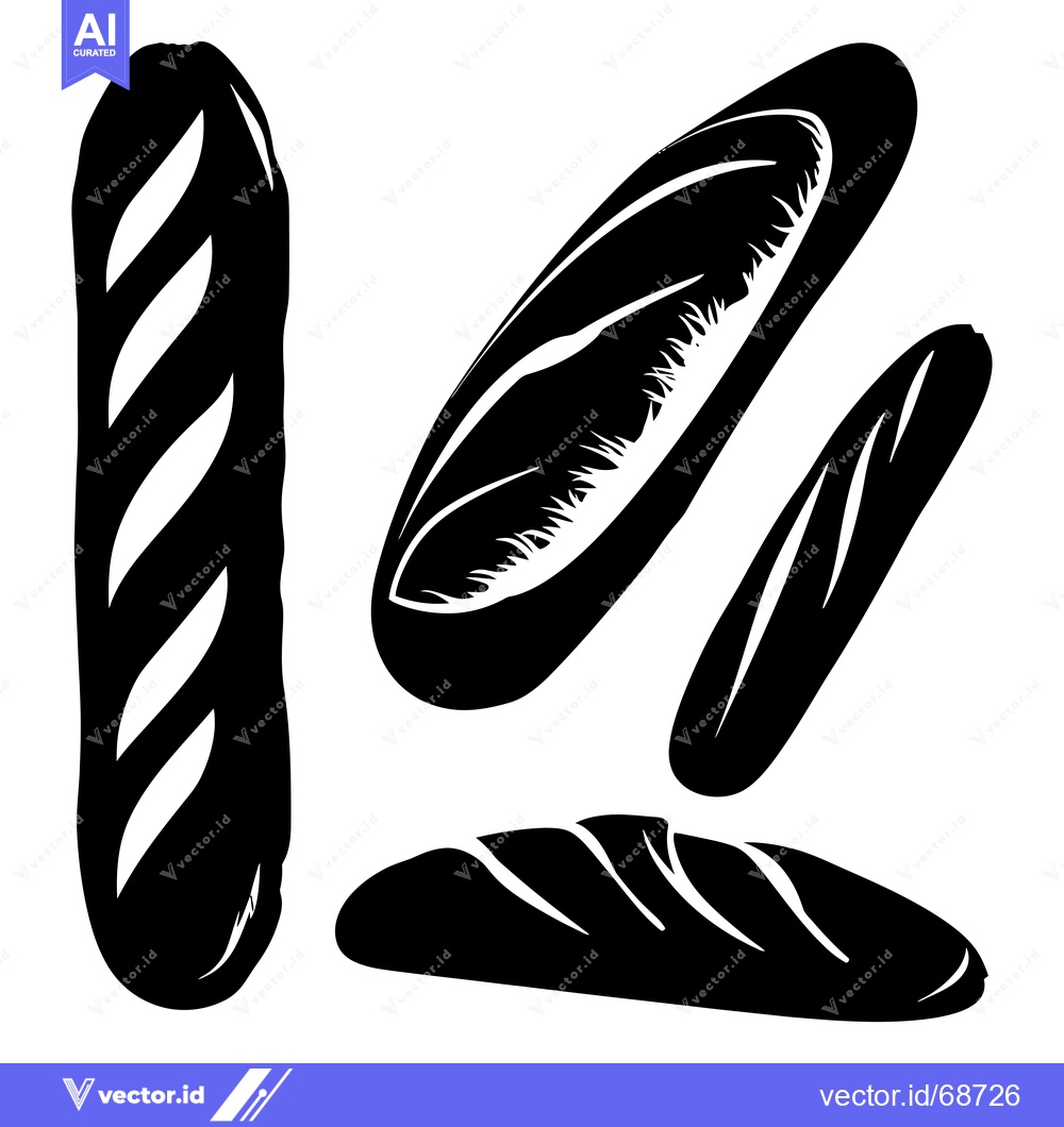 Premium Vector of Four Black and White Silhouettes of French Baguettes