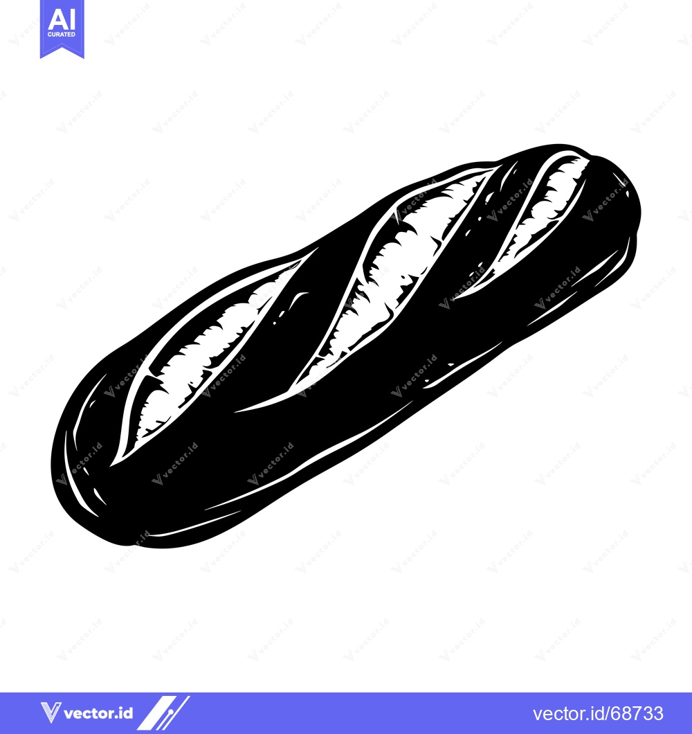 Premium Vector of Black and White Illustration of a Loaf of French Bread