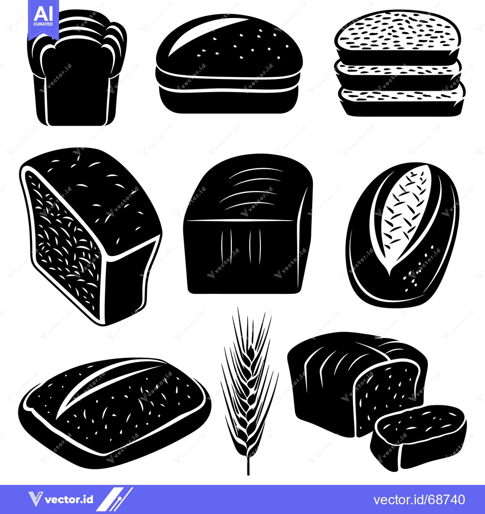 Premium Vector dari A Collection of Black and White Bread Silhouettes