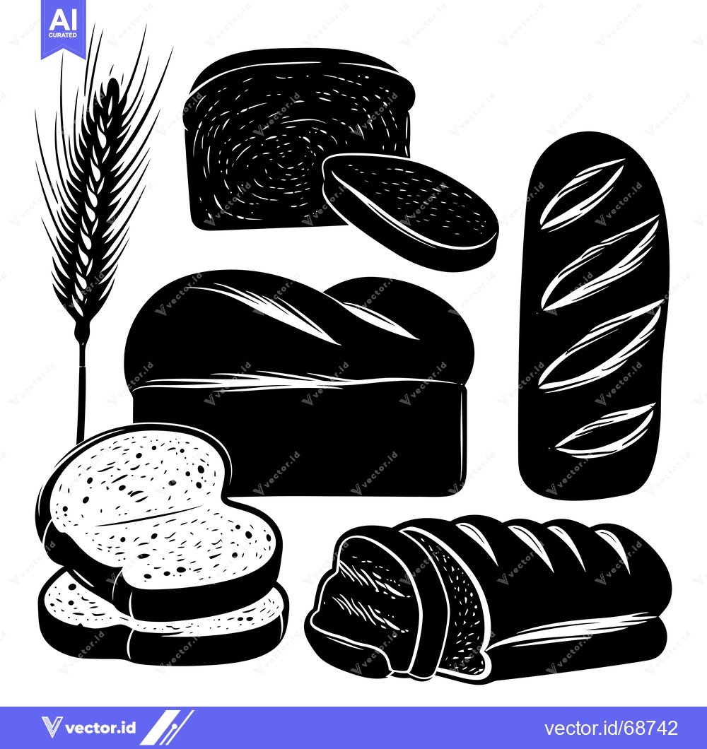 Premium Vector dari Black and White Illustration of Various Bread Shapes and a Wheat Ear