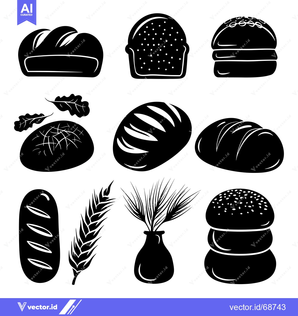 Premium Vector of Black and White Silhouettes of Bakery Products and Wheat