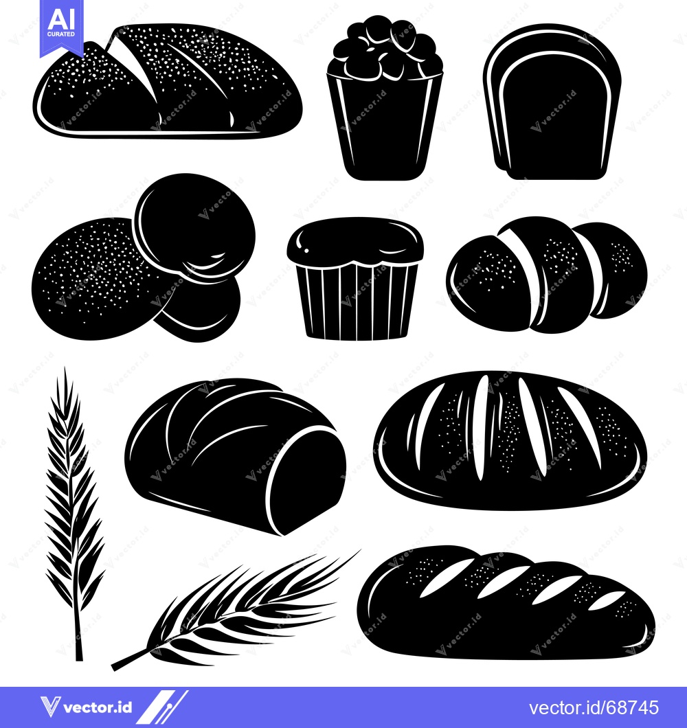 Premium Vector dari Black and White Silhouettes of Various Breads and Pastries