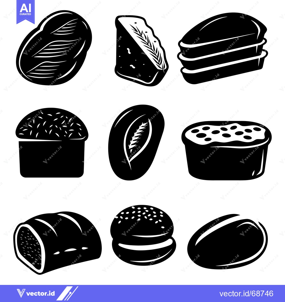 Premium Vector dari A Set of Black Silhouettes Depicting Various Breads and Pastries