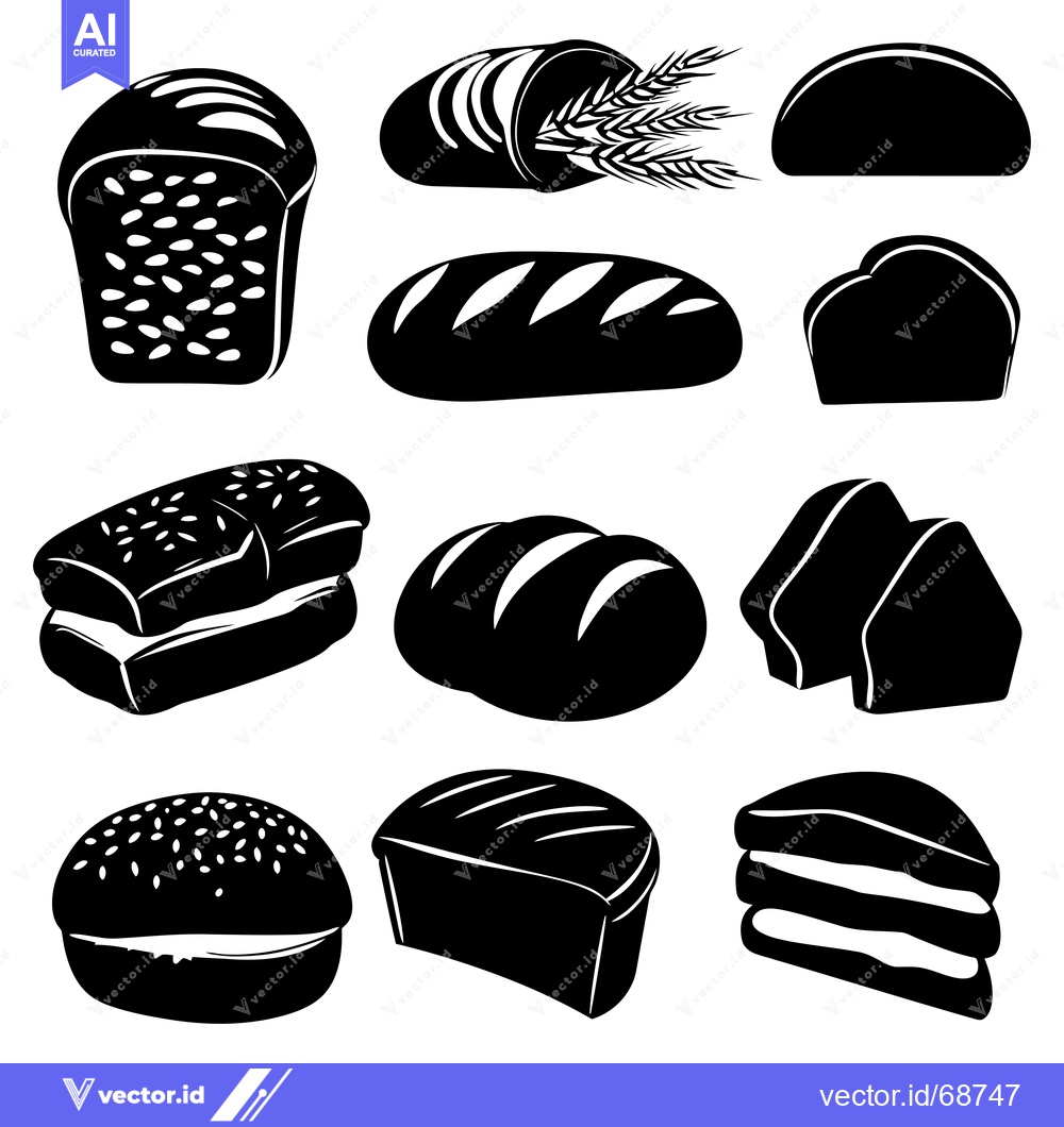 Premium Vector of A Collection of Black and White Bread Silhouettes