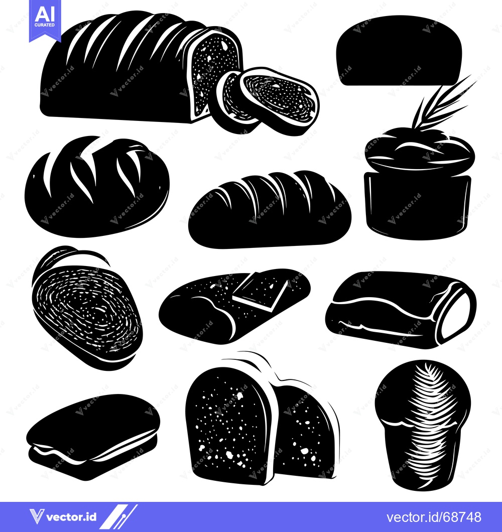 Premium Vector dari Collection of Black and White Silhouettes of Various Breads