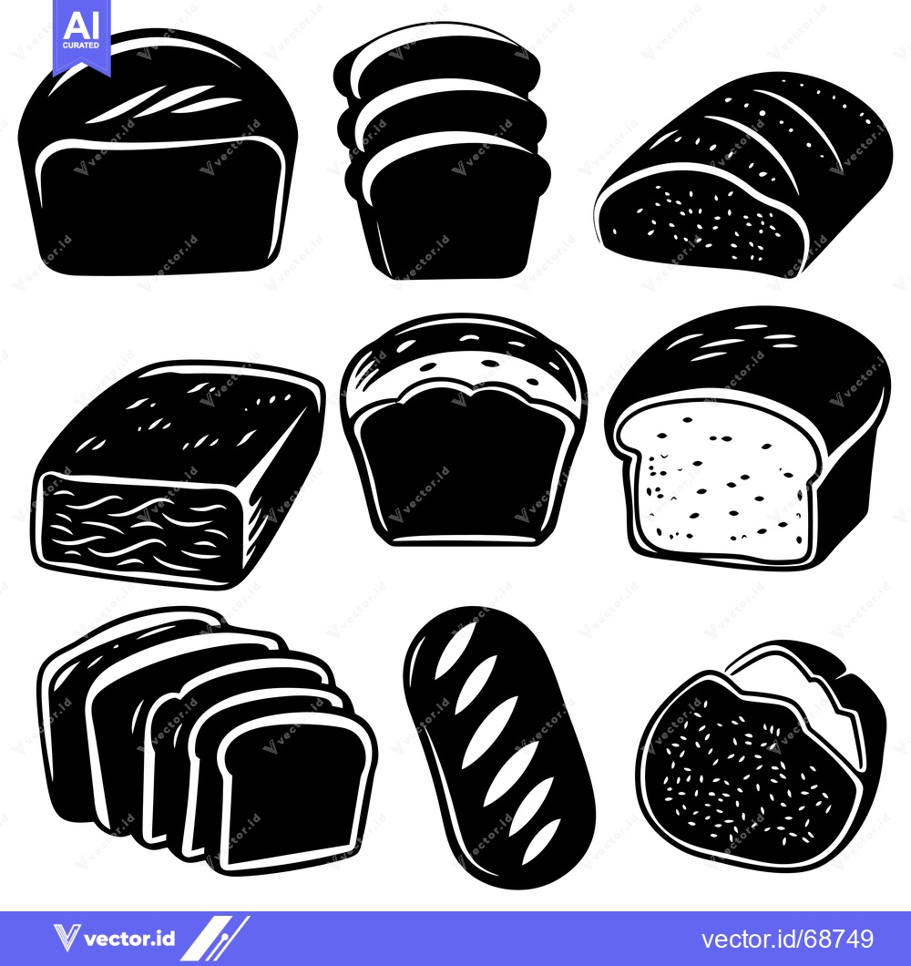 Premium Vector of Collection of Black and White Bread Silhouettes