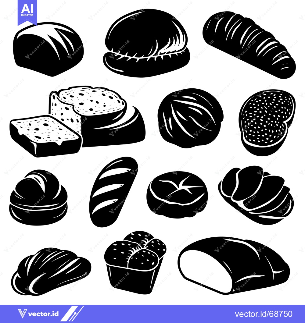 Premium Vector of An assortment of black and white silhouettes of various types of bread