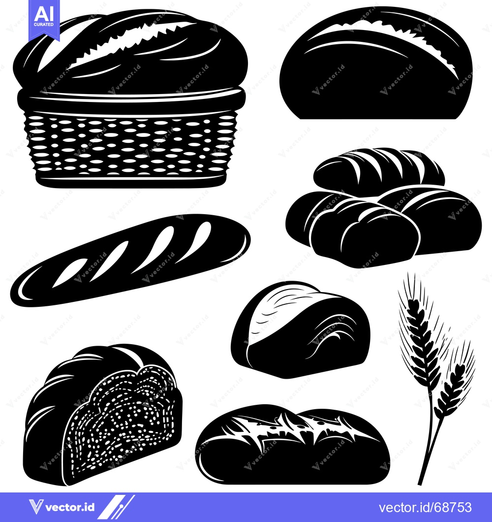 Premium Vector dari A Collection of Black and White Bread and Wheat Silhouettes