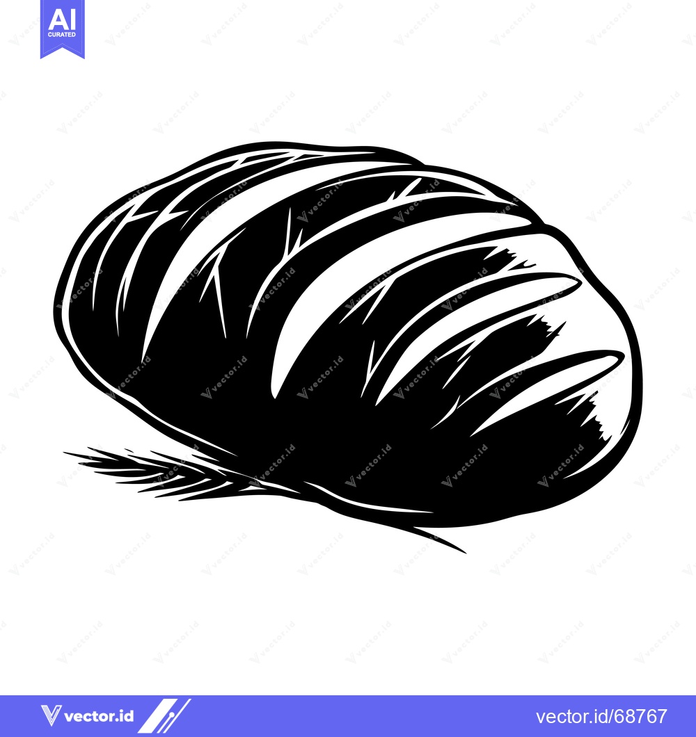 Premium Vector dari Black and White Illustration of a Loaf of Bread with a Sprig of Wheat