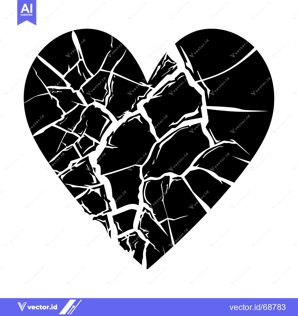 Premium Vector dari A Black and White Illustration of a Cracked Heart Shape