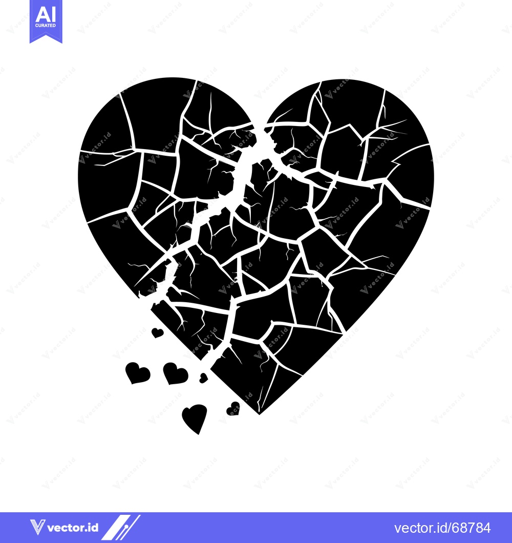 Premium Vector dari A Black and White Illustration of a Cracked Heart with Small Hearts Fa