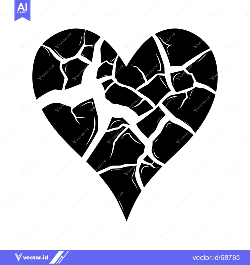 Premium Vector of A black and white image of a heart broken into pieces.