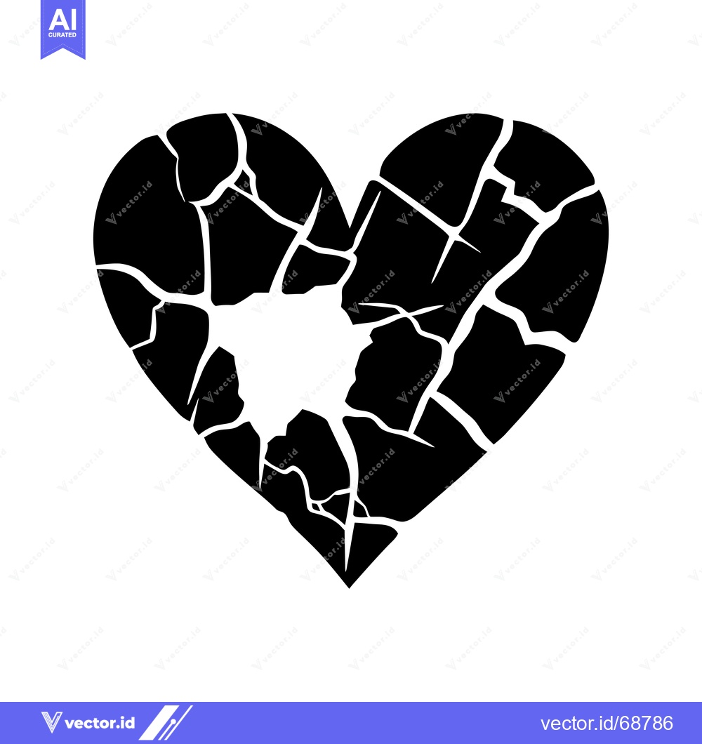 Premium Vector dari A Black and White Illustration of a Cracked Heart
