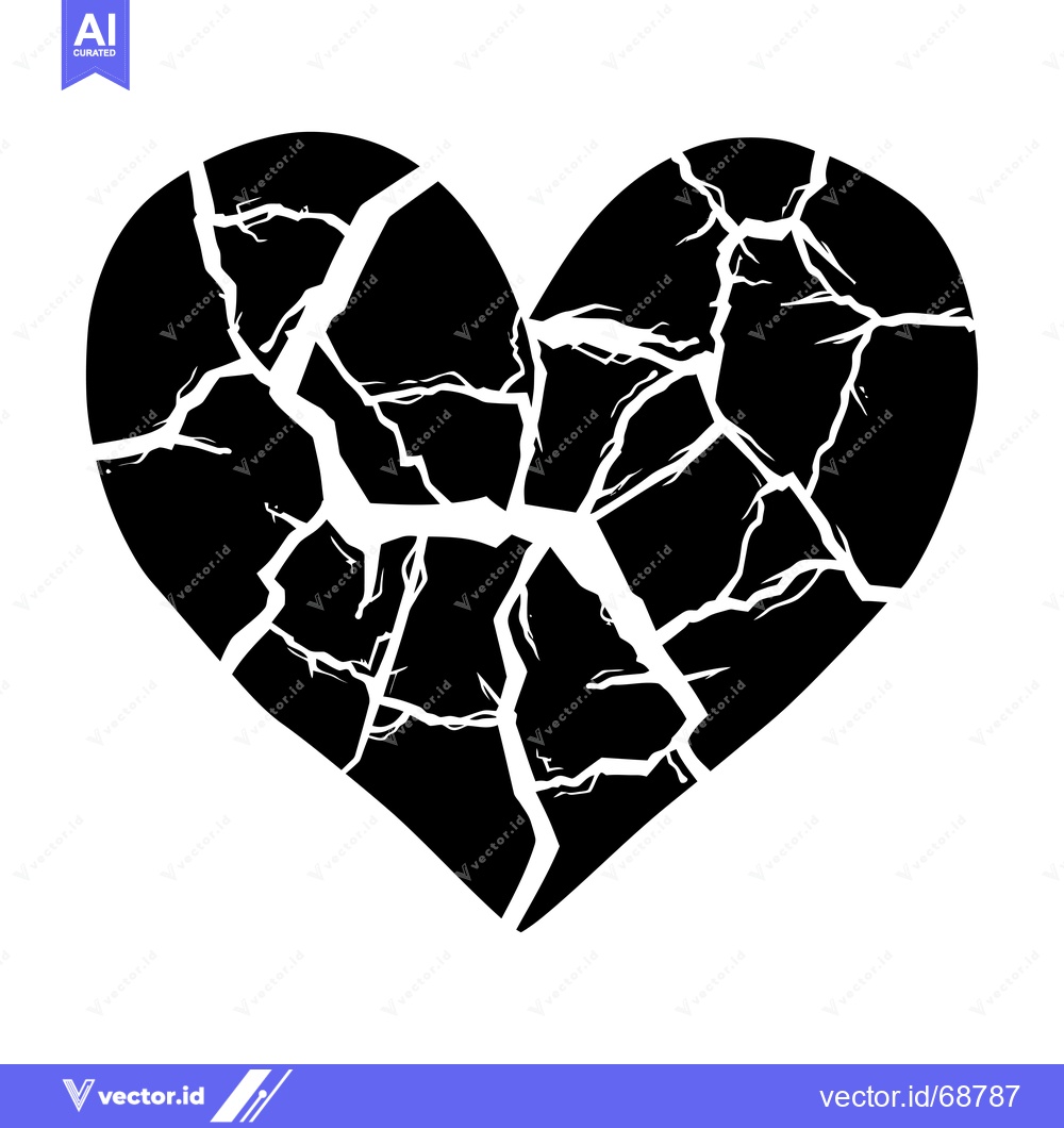 Premium Vector dari A black silhouette of a cracked heart shape.