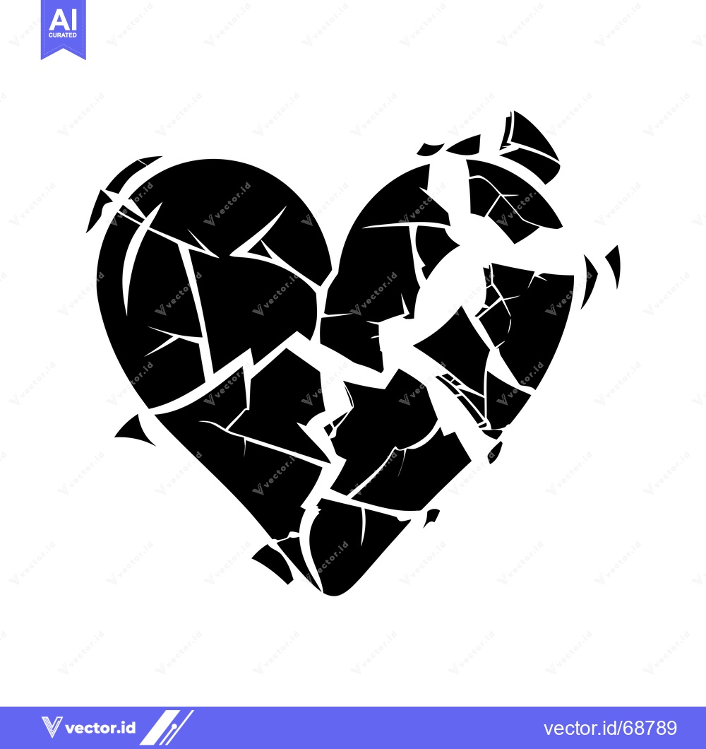 Premium Vector dari A Black and White Silhouette of a Broken Heart